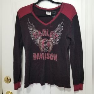 Harley Davidson Womens Distressed Thermal Long Sleeve L